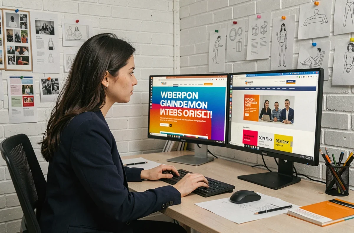 Designer de l'agence Aty'pique travaillant sur une identité visuelle et une maquette de site web créatif
