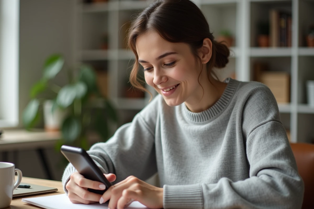 Jeune femme analysant les statistiques Instagram Insights sur son smartphone pour déterminer la meilleure heure de publication