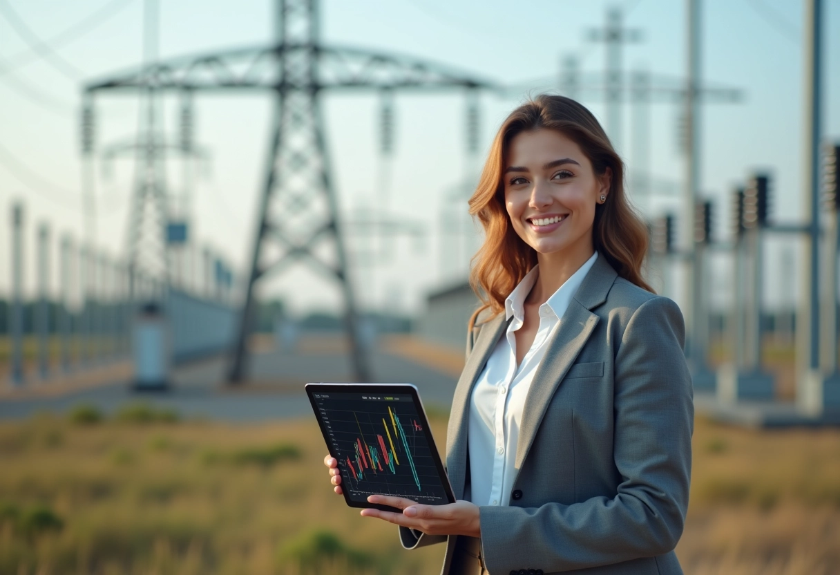 Jeune femme analysant un tableau dans une centrale électrique