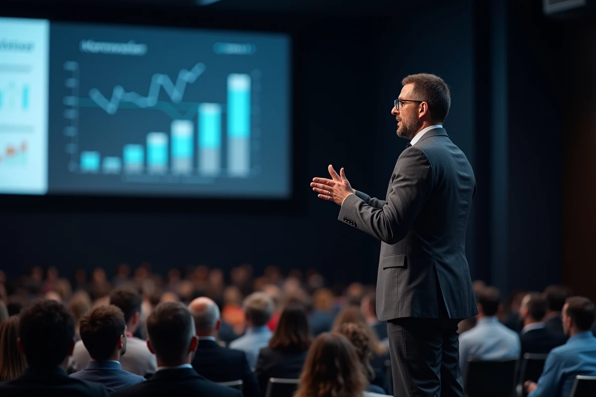 Conférencier principal sur scène lors du programme LesentreprisesFrenchy Event 2026 devant un auditoire de startups françaises