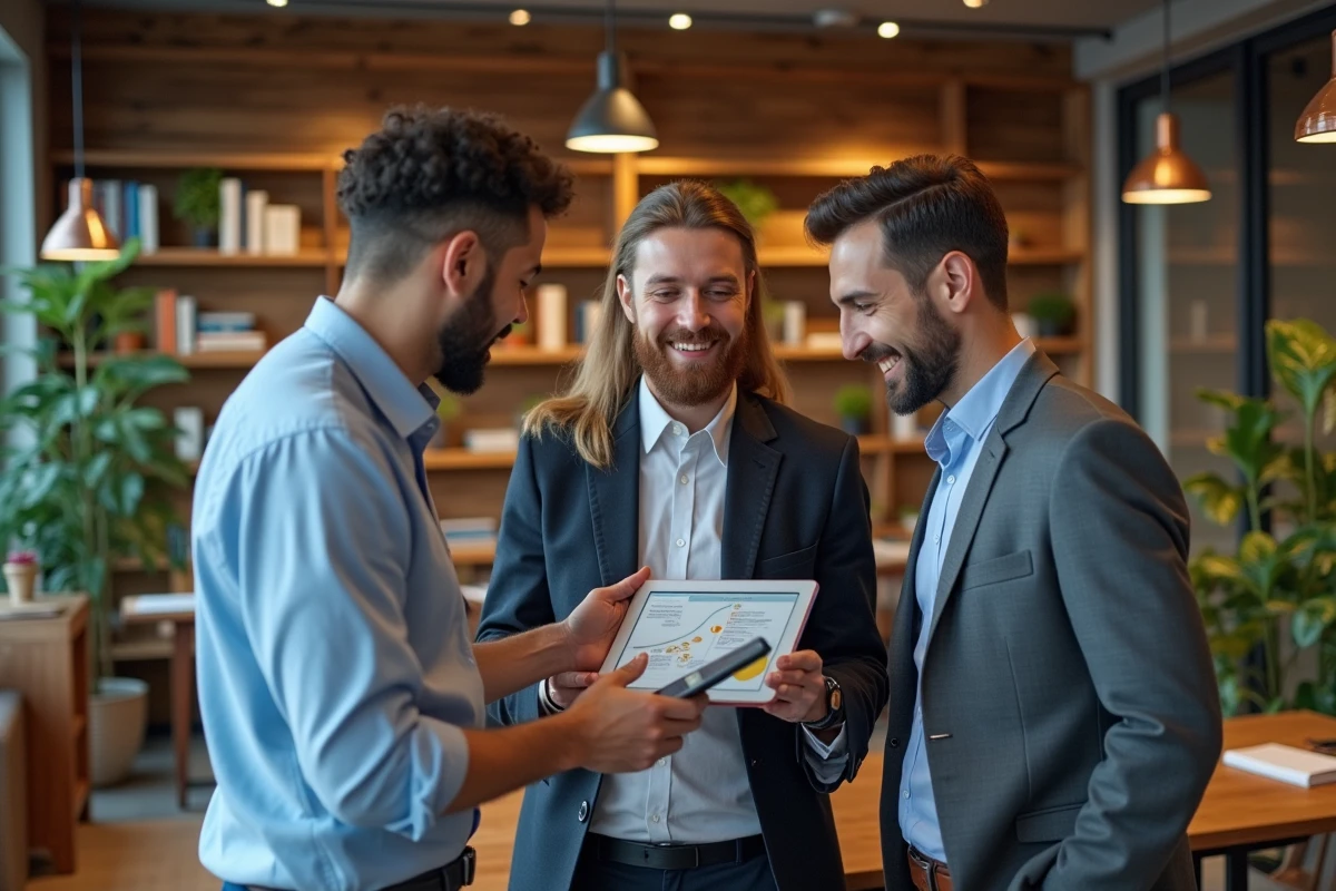 Groupe de consultants discutant autour d