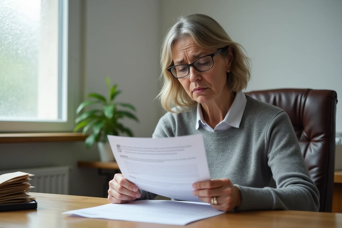 Femme examinant un contrat saisonnier dans un bureau rural, démarches administratives MSA ou Urssaf