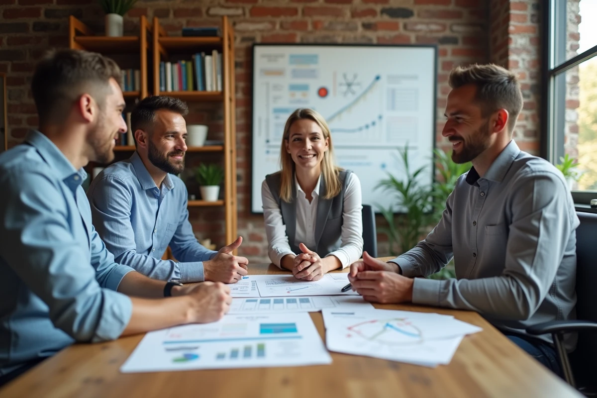 Groupe de professionnels discutant de plans stratégiques