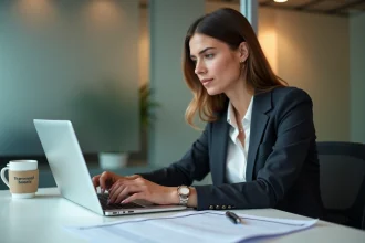 Femme d'affaires examine options d'avantages employé