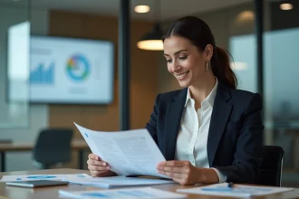 Femme d affaires en réunion dans un bureau moderne