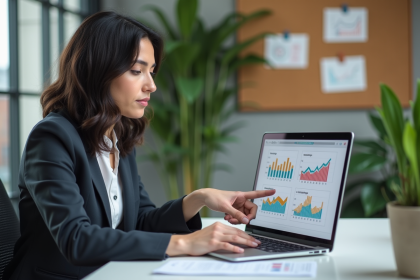 Femme professionnelle analysant des statistiques sur un ordinateur