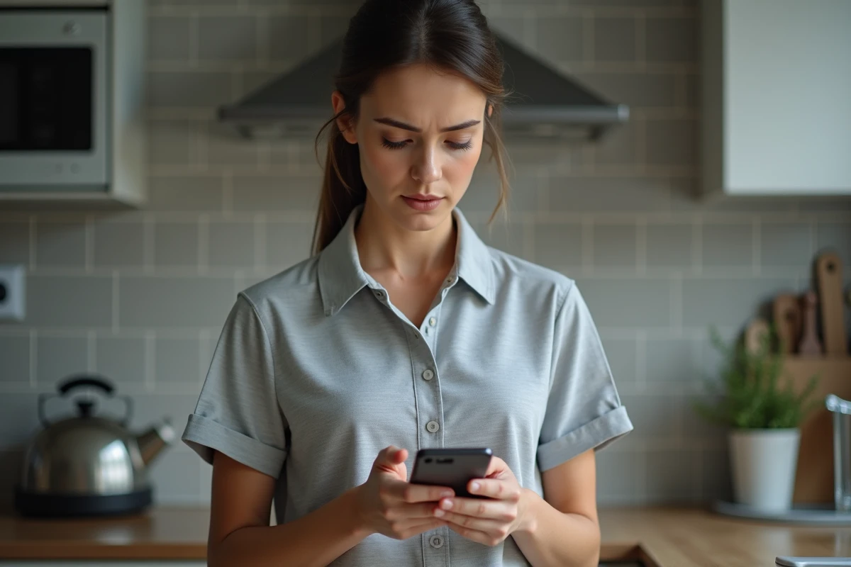 Femme artisane consultant son téléphone pour résoudre un problème de login sur son espace personnel