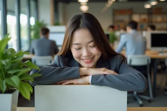 Jeune femme détendue dans un bureau moderne