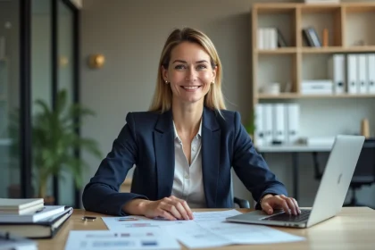 Femme d affaires en bureau moderne avec ordinateur