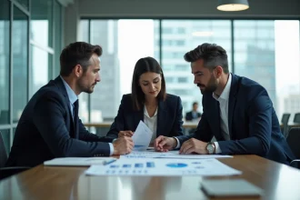 Groupe de professionnels analysant des graphiques de gestion