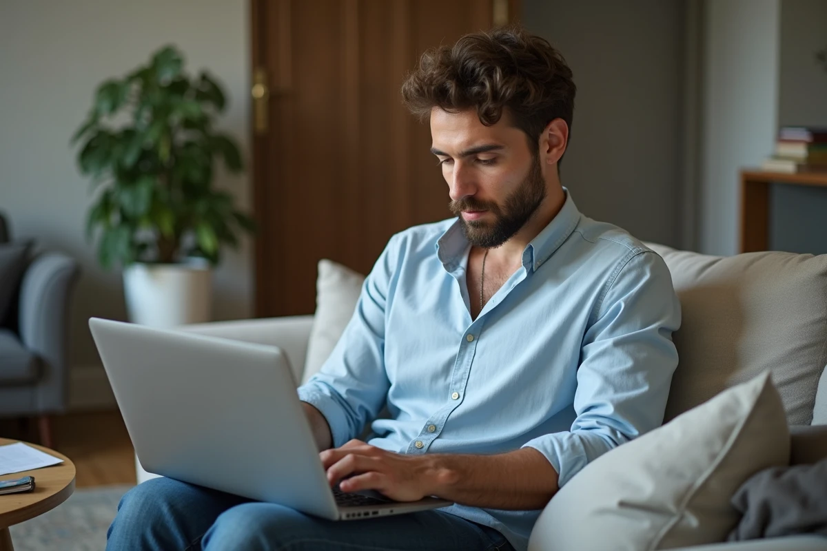 Homme détendu utilisant un ordinateur portable à la maison