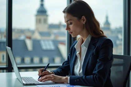 Jeune femme professionnelle au bureau &agrave; Paris