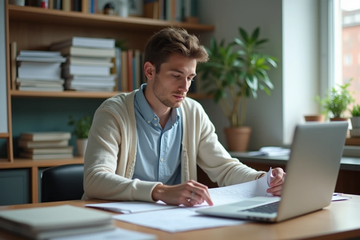 Jeune chercheur en bureau universitaire concentré