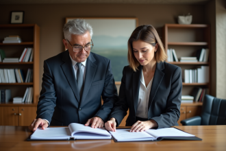 Homme et femme d'affaires en réunion dans un bureau moderne