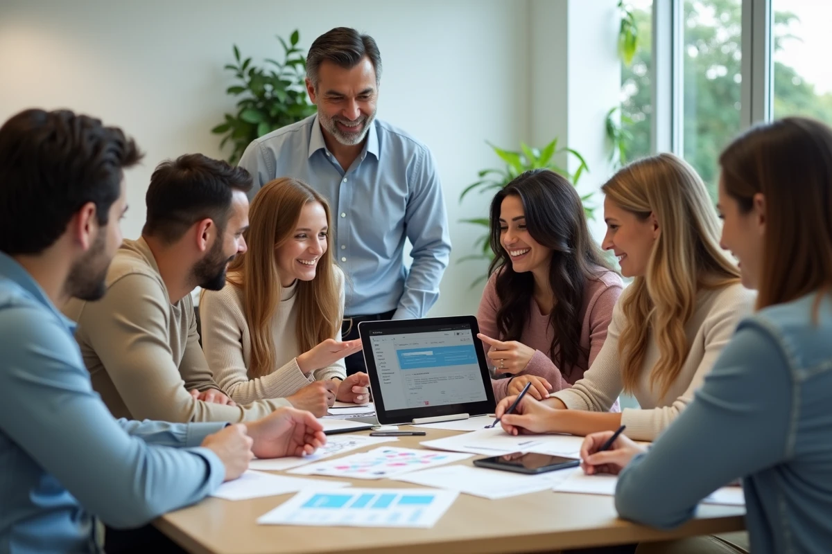 Groupe de collaborateurs travaillant autour d