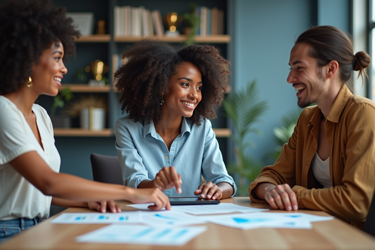 Groupe de professionnels du marketing collaborant autour d