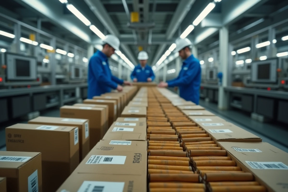 Usine de fabrication de cigarettes en Espagne avec machines industrielles et cartons d'export
